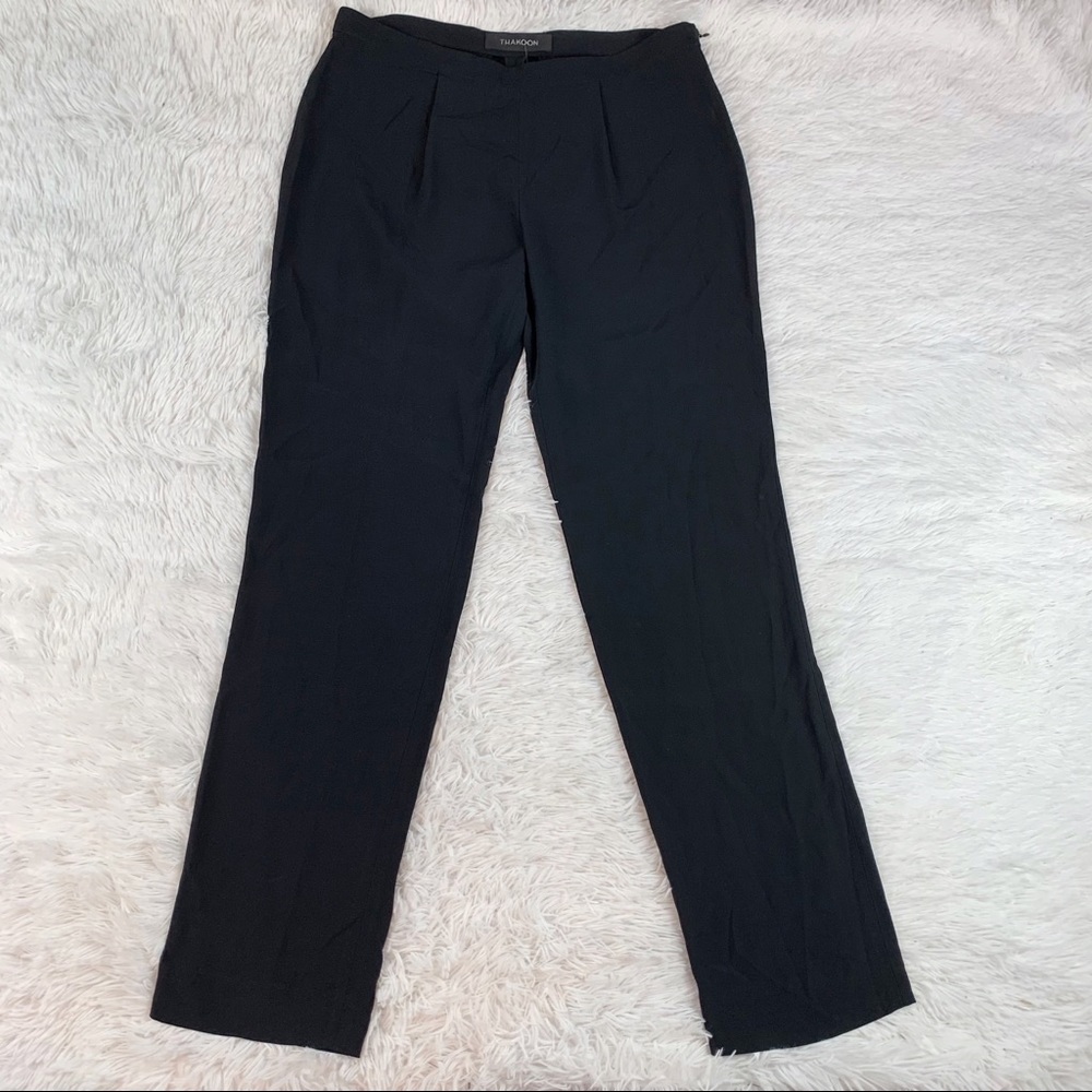 Thakoon high rise pleated‎ front silk blend black trousers pants